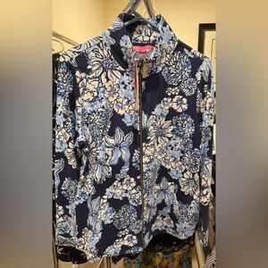 Lilly Pulitzer Navy and Light Blue Floral Bomber Jacket